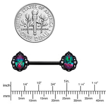 Load image into Gallery viewer, 14G 9/16 Purple Tourmaline Black Lacy Drop Barbell Nipple Ring Set
