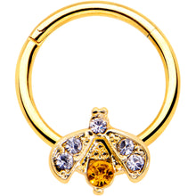 Load image into Gallery viewer, 16G 3/8 Yellow Gem Gold Tone Fashion Winged Bug Hinged Segment Ring
