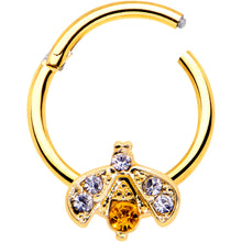 Load image into Gallery viewer, 16G 3/8 Yellow Gem Gold Tone Fashion Winged Bug Hinged Segment Ring

