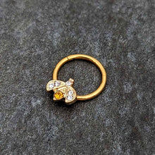 Load image into Gallery viewer, 16G 3/8 Yellow Gem Gold Tone Fashion Winged Bug Hinged Segment Ring
