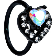 Load image into Gallery viewer, 20G 5/16 Aurora Clear Gem Black Rococo Hearts Nose Hoop
