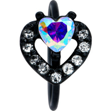 Load image into Gallery viewer, 20G 5/16 Aurora Clear Gem Black Rococo Hearts Nose Hoop
