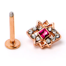 Load image into Gallery viewer, 16G 5/16 Red Gem Rose Gold Tone Octogram Star Labret Monroe Tragus
