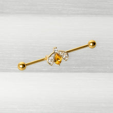 Load image into Gallery viewer, 14G Clear Yellow Gem Gold Tone Style Bug Industrial Barbell 38mm
