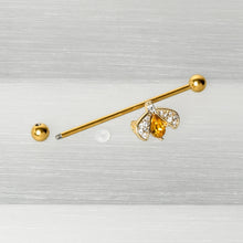 Load image into Gallery viewer, 14G Clear Yellow Gem Gold Tone Style Bug Industrial Barbell 38mm
