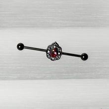 Load image into Gallery viewer, 14G Purple Tourmaline Black Lacy Drop Industrial Barbell 38mm

