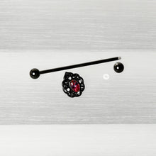 Load image into Gallery viewer, 14G Purple Tourmaline Black Lacy Drop Industrial Barbell 38mm
