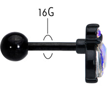 Load image into Gallery viewer, 16G 1/4 Aurora CZ Gem Black Fleur de Lis Butterfly Cartilage Tragus Earring
