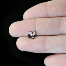 Load image into Gallery viewer, 16G 1/4 Aurora CZ Gem Black Fleur de Lis Butterfly Cartilage Tragus Earring
