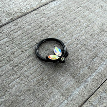 Load image into Gallery viewer, 16G 3/8 Aurora CZ Gem Black Fleur de Lis Butterfly Hinged Segment Ring
