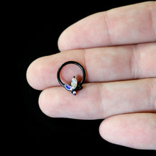 Load image into Gallery viewer, 16G 3/8 Aurora CZ Gem Black Fleur de Lis Butterfly Hinged Segment Ring
