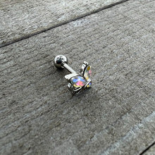 Load image into Gallery viewer, 16G 1/4 Aurora CZ Gem Fleur de Lis Butterfly Cartilage Tragus Earring
