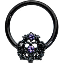 Load image into Gallery viewer, 16G 3/8 Purple Gem Black Regal Crown Hinged Segment Ring
