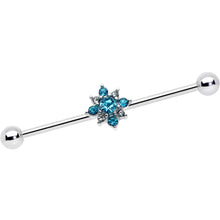 Load image into Gallery viewer, 14G Blue Gem Frosty Snowflake Christmas Industrial Barbell 38mm
