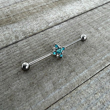 Load image into Gallery viewer, 14G Blue Gem Frosty Snowflake Christmas Industrial Barbell 38mm
