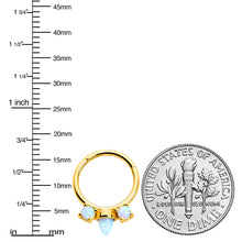 Load image into Gallery viewer, 16G 3/8 White Synthetic Opal Gold Tone Trio Point Hinged Segment Ring
