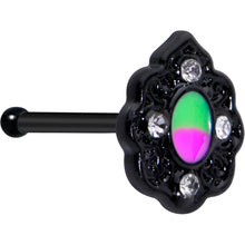 Load image into Gallery viewer, 20G 1/4 Purple Tourmaline Black Lacy Drop Nose Bone
