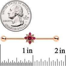 Load image into Gallery viewer, 14G Red Gem Rose Gold Tone Rococo Star Industrial Barbell 38mm
