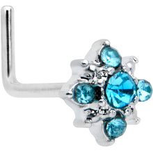 Load image into Gallery viewer, 20G 7mm Blue Clear Gem Stylish Snowflake L Shape Nose Ring
