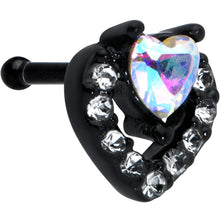 Load image into Gallery viewer, 20G 1/4 Clear Aurora Gem Black Heart Valentines Nose Bone
