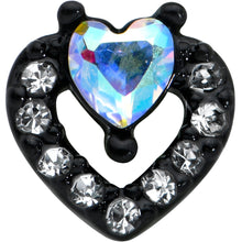 Load image into Gallery viewer, 20G 1/4 Clear Aurora Gem Black Heart Valentines Nose Bone
