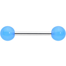 Load image into Gallery viewer, Light Blue Acrylic UV Glow Ends Barbell Tongue Ring
