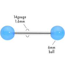 Load image into Gallery viewer, Light Blue Acrylic UV Glow Ends Barbell Tongue Ring
