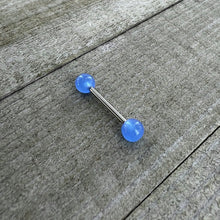 Load image into Gallery viewer, Light Blue Acrylic UV Glow Ends Barbell Tongue Ring
