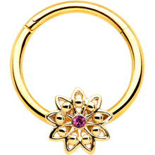 Load image into Gallery viewer, 16G 3/8 Pink Gem Gold Tone Starry Flower Hinged Segment Ring
