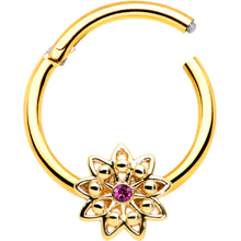Load image into Gallery viewer, 16G 3/8 Pink Gem Gold Tone Starry Flower Hinged Segment Ring
