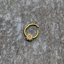 Load image into Gallery viewer, 16G 3/8 Pink Gem Gold Tone Starry Flower Hinged Segment Ring

