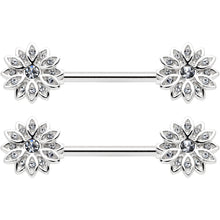 Load image into Gallery viewer, 14G 9/16 Clear Gem Rococo Starry Flower Barbell Nipple Ring Set
