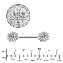 Load image into Gallery viewer, 14G 9/16 Clear Gem Rococo Starry Flower Barbell Nipple Ring Set
