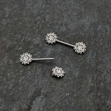 Load image into Gallery viewer, 14G 9/16 Clear Gem Rococo Starry Flower Barbell Nipple Ring Set
