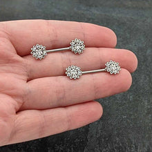Load image into Gallery viewer, 14G 9/16 Clear Gem Rococo Starry Flower Barbell Nipple Ring Set
