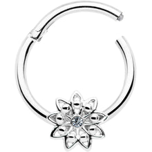 Load image into Gallery viewer, 16G 3/8 Clear Gem Starry Flower Hinged Segment Ring
