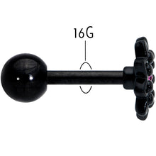 Load image into Gallery viewer, 16G 1/4 Pink Gem Black Midnight Flower Cartilage Tragus Earring
