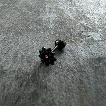 Load image into Gallery viewer, 16G 1/4 Pink Gem Black Midnight Flower Cartilage Tragus Earring
