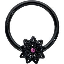 Load image into Gallery viewer, 16G 3/8 Pink Gem Black Starry Flower Hinged Segment Ring
