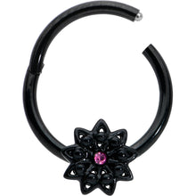 Load image into Gallery viewer, 16G 3/8 Pink Gem Black Starry Flower Hinged Segment Ring
