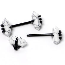 Load image into Gallery viewer, 14G 9/16 White Howlite Black Claw Barbell Nipple Ring Set

