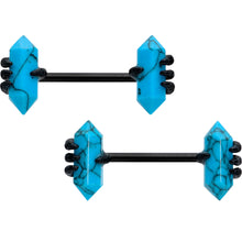 Load image into Gallery viewer, 14G 9/16 Blue Turquoise Black Claw Barbell Nipple Ring Set
