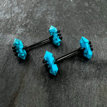 Load image into Gallery viewer, 14G 9/16 Blue Turquoise Black Claw Barbell Nipple Ring Set

