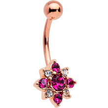 Load image into Gallery viewer, Pink Clear Gem Rose Gold Tone Rococo Star Belly Ring
