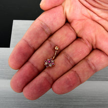 Load image into Gallery viewer, Pink Clear Gem Rose Gold Tone Rococo Star Belly Ring
