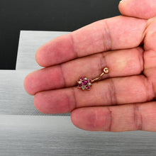 Load image into Gallery viewer, Pink Clear Gem Rose Gold Tone Rococo Star Belly Ring
