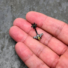 Load image into Gallery viewer, Yellow Clear Green Gem Black Butterfly Flower Double Mount Belly Ring
