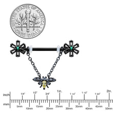 Load image into Gallery viewer, 14G 9/16 Yellow Gem Black Butterfly Chain Dangle Nipple Ring Set
