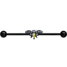 Load image into Gallery viewer, 14G Yellow Clear Gem Black Butterfly Industrial Barbell 38mm
