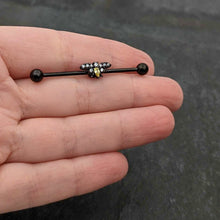Load image into Gallery viewer, 14G Yellow Clear Gem Black Butterfly Industrial Barbell 38mm

